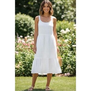Lucky Brand Cotton Eyelet Tiered Sun Dress in Bright White -  Sz Small - NWT